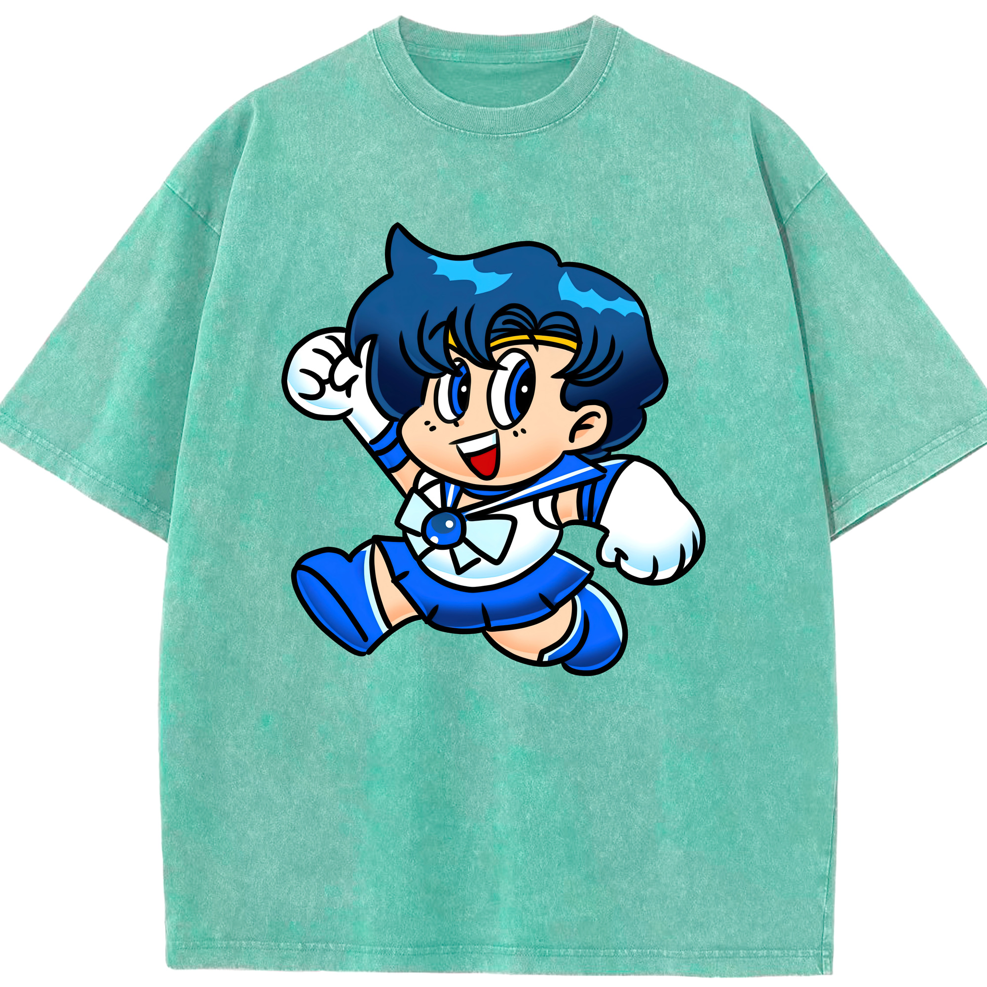 （画像用） 美少女戦士セーラームーン 水野 亜美 みずの あみ Sailor Moon Mizuno Ami 綿100% ヴィンテージ風 半袖Tシャツ（フロントプリント）